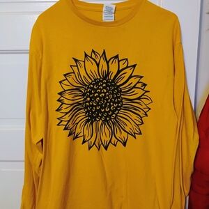Hanes Yellow Long Sleeve Tee with Sunflower Design